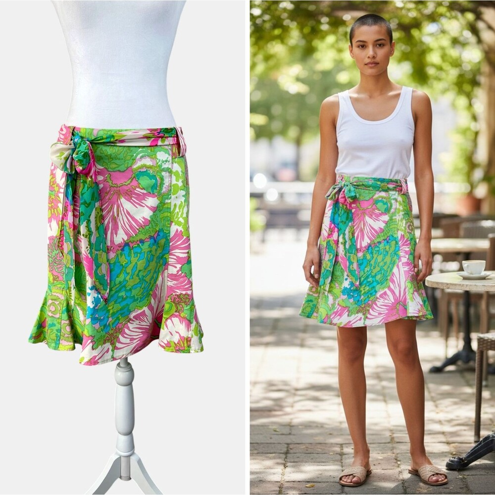 Vintage Y2K Nanette Lepore Floral Skirt Scarf Tie Belt Tropical Resort USA Sz 4